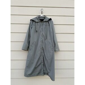 Vtg London Fog Maincoat Jacket Womens 14‎ Blue Long Trench Rain Coat Remov Liner